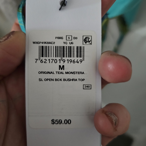 GUESS Original Teal Monstera Sleeveless Open-Back Bushra Top (Size M) - Picture 3 of 3